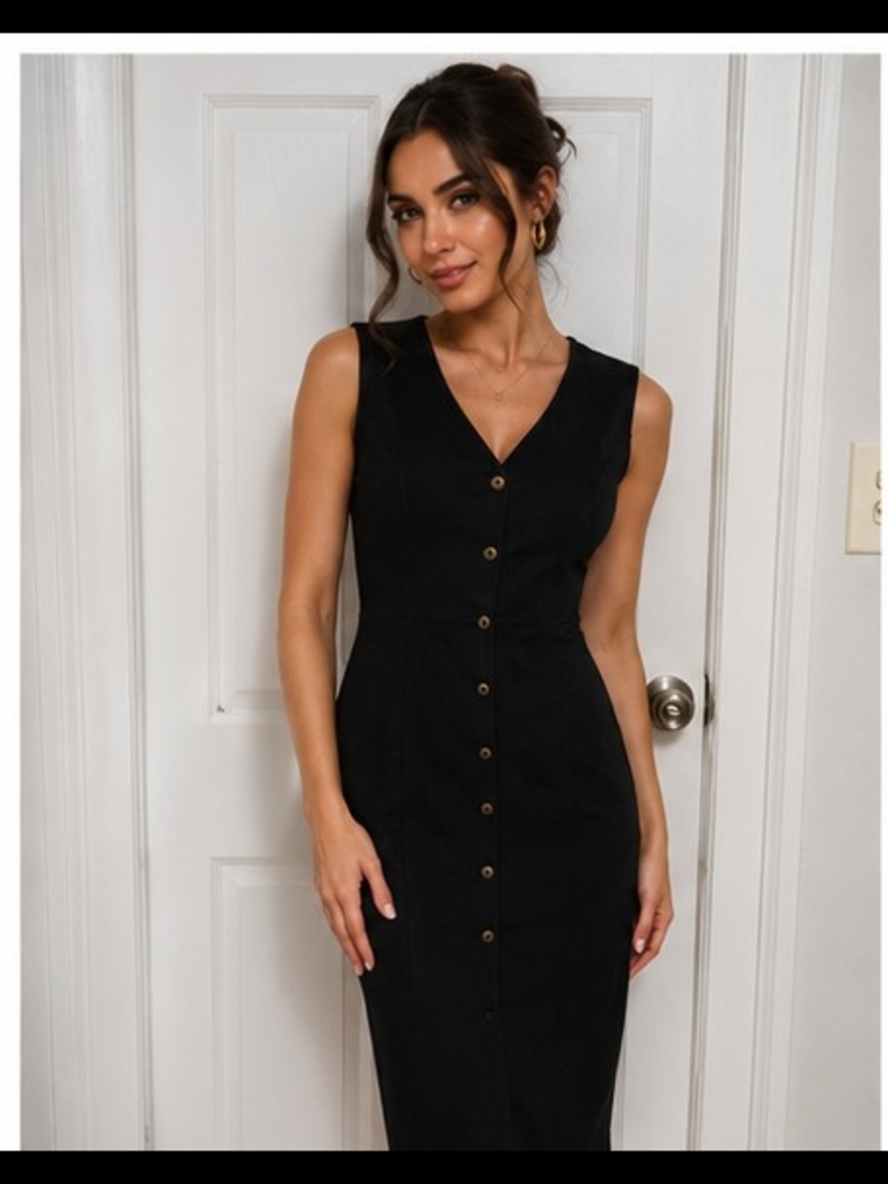 MAC Cosmetics Black Sleeveless Button-Front Midi Dress